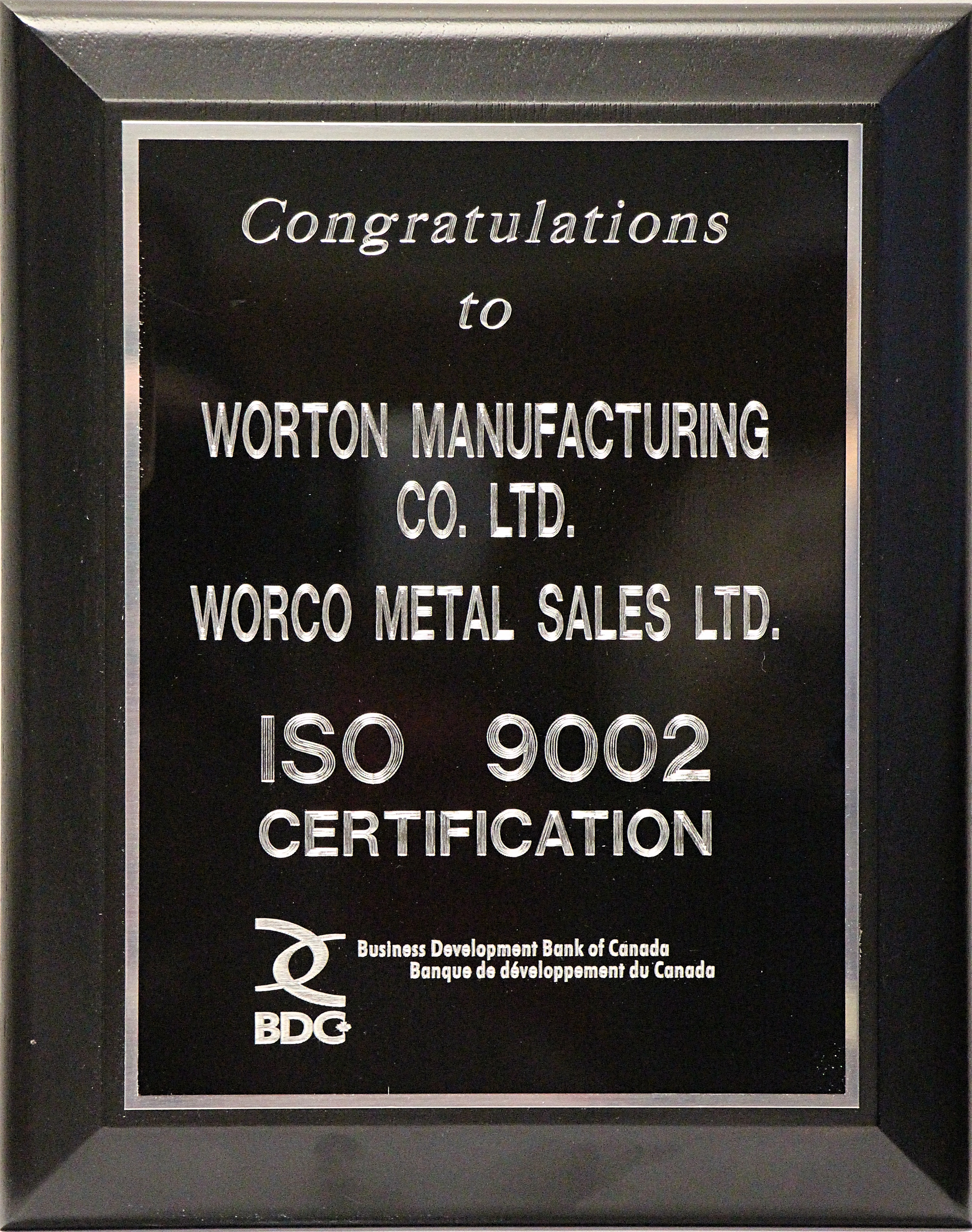 1999-ISOPlaque - Worton Manufacturing